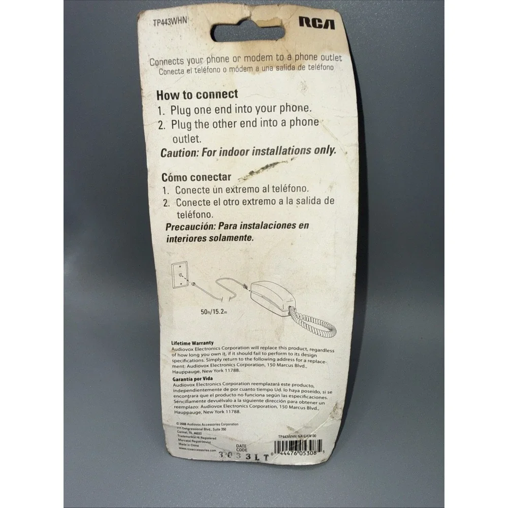 RCA - 50 Ft Phone Line Cord (White) TP443WHN - NEW & Sealed Package Has Damage